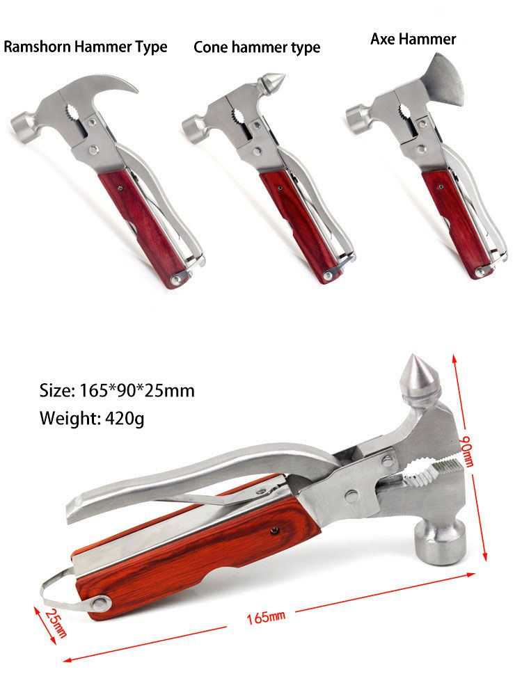 Multi-tool 16 in 1 Three types of hammers Tapered hammer Axe hammer Ram's crook hammer Car safety hammer Window breakers Emergency escape Folding survival kit Camping multi-tool accessories