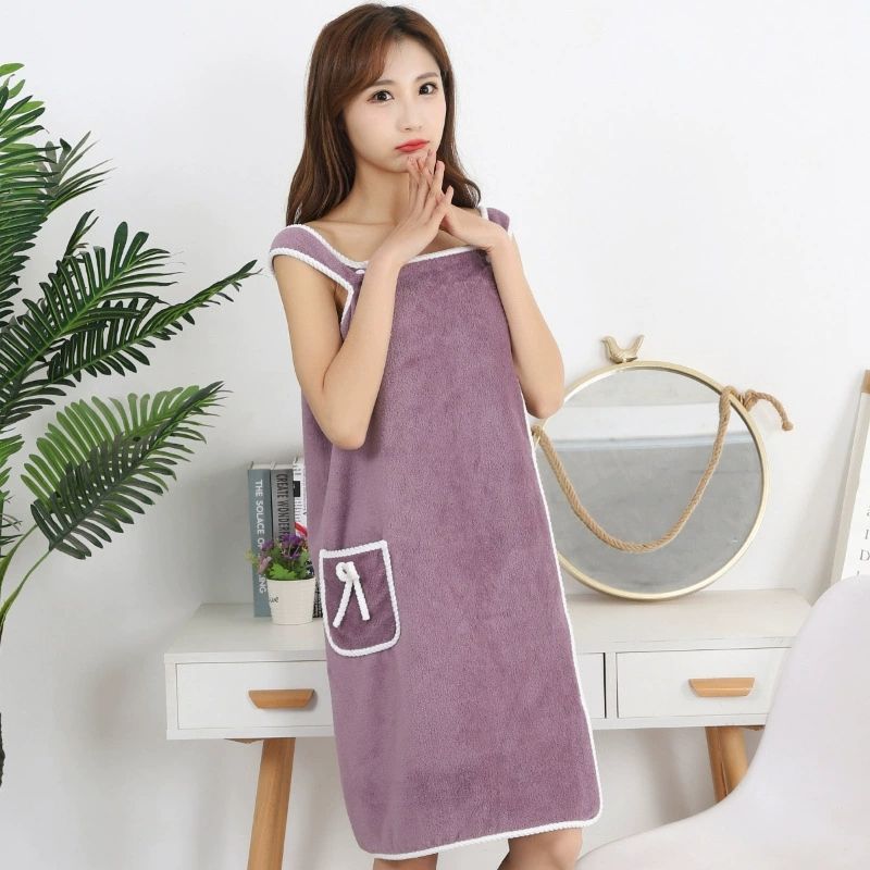 Bath Towel Bathroom Wearable Bathrobe Towel Soft Fluffy Highly Absorbent Dress Home Textile Wrap Shower Cover Women Bath Towel Shower Wrap Bath Towel with Pockets Thickened Quick Dry Home (Purple)