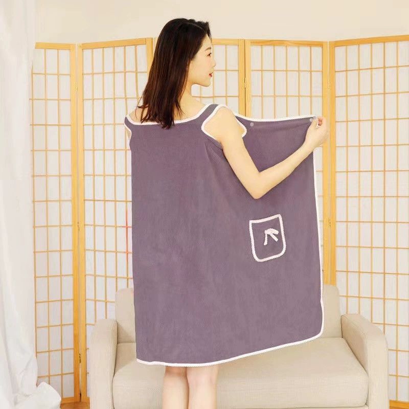 Bath Towel Bathroom Wearable Bathrobe Towel Soft Fluffy Highly Absorbent Dress Home Textile Wrap Shower Cover Women Bath Towel Shower Wrap Bath Towel with Pockets Thickened Quick Dry Home (Purple)