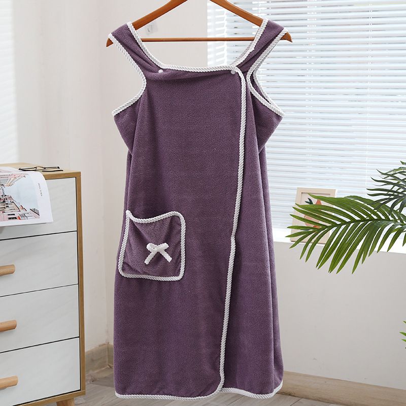Bath Towel Bathroom Wearable Bathrobe Towel Soft Fluffy Highly Absorbent Dress Home Textile Wrap Shower Cover Women Bath Towel Shower Wrap Bath Towel with Pockets Thickened Quick Dry Home (Purple)