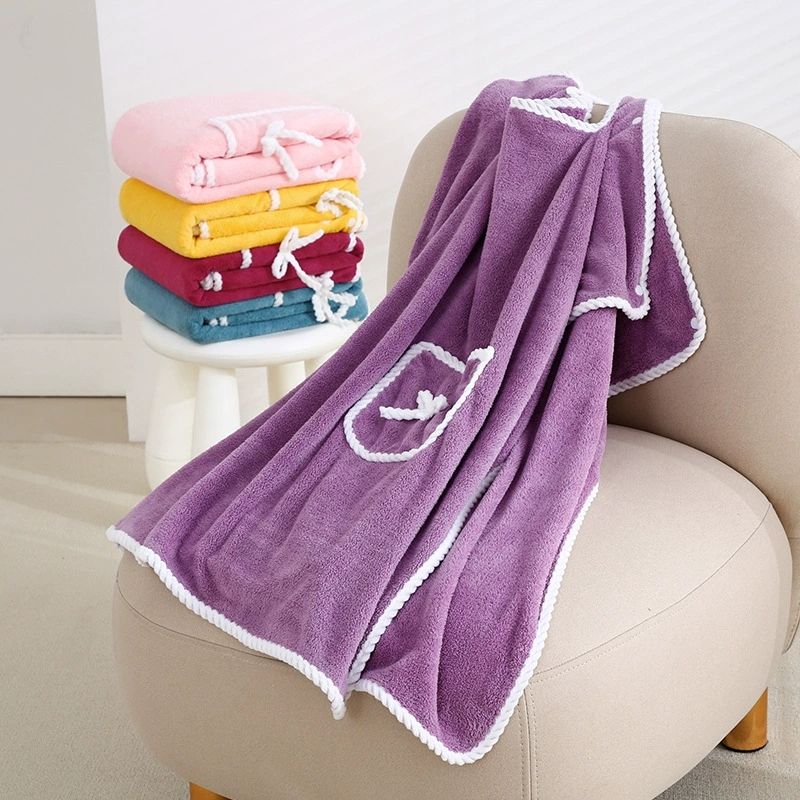 Bath Towel Bathroom Wearable Bathrobe Towel Soft Fluffy Highly Absorbent Dress Home Textile Wrap Shower Cover Women Bath Towel Shower Wrap Bath Towel with Pockets Thickened Quick Dry Home (Purple)