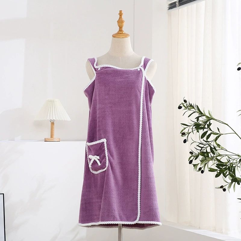 Bath Towel Bathroom Wearable Bathrobe Towel Soft Fluffy Highly Absorbent Dress Home Textile Wrap Shower Cover Women Bath Towel Shower Wrap Bath Towel with Pockets Thickened Quick Dry Home (Purple)