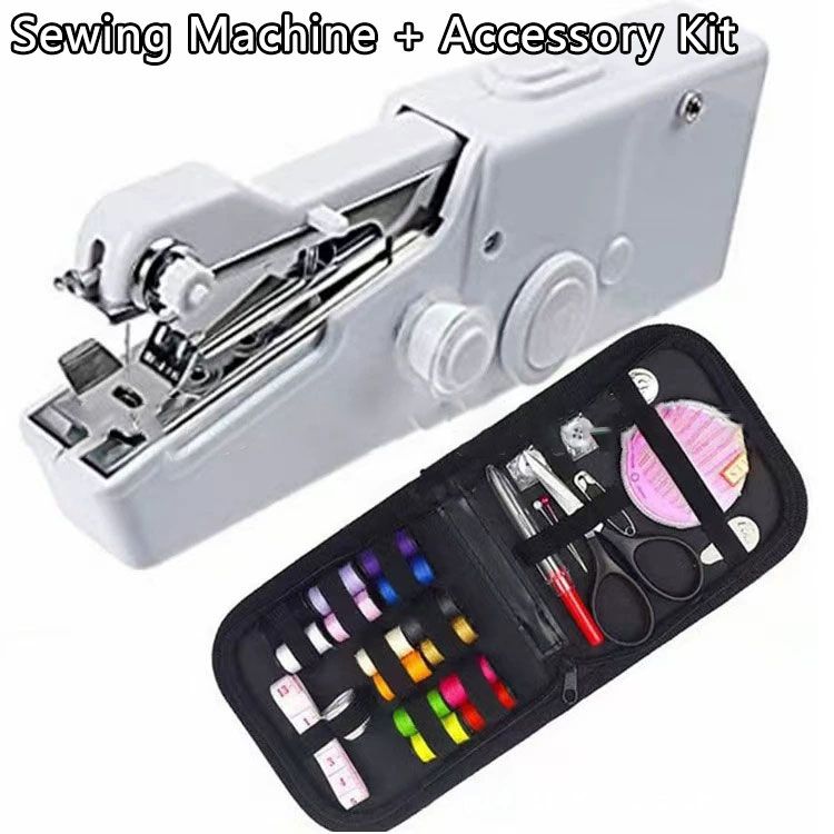 2colours Handheld Mini Portable Sewing Machine Handheld Sewing Machine Needlework Electric Home Quick Repair Tool Easy to Operate Comes with sewing kit and usb charging cable Battery can be installed.