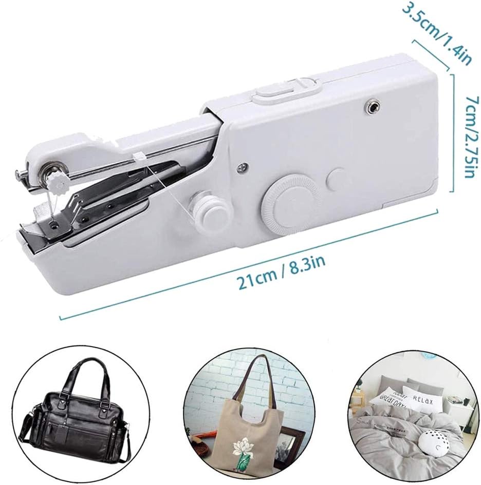 2colours Handheld Mini Portable Sewing Machine Handheld Sewing Machine Needlework Electric Home Quick Repair Tool Easy to Operate Comes with sewing kit and usb charging cable Battery can be installed.