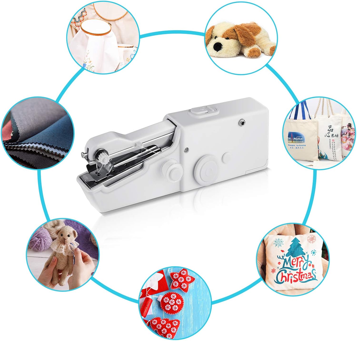 2colours Handheld Mini Portable Sewing Machine Handheld Sewing Machine Needlework Electric Home Quick Repair Tool Easy to Operate Comes with sewing kit and usb charging cable Battery can be installed.