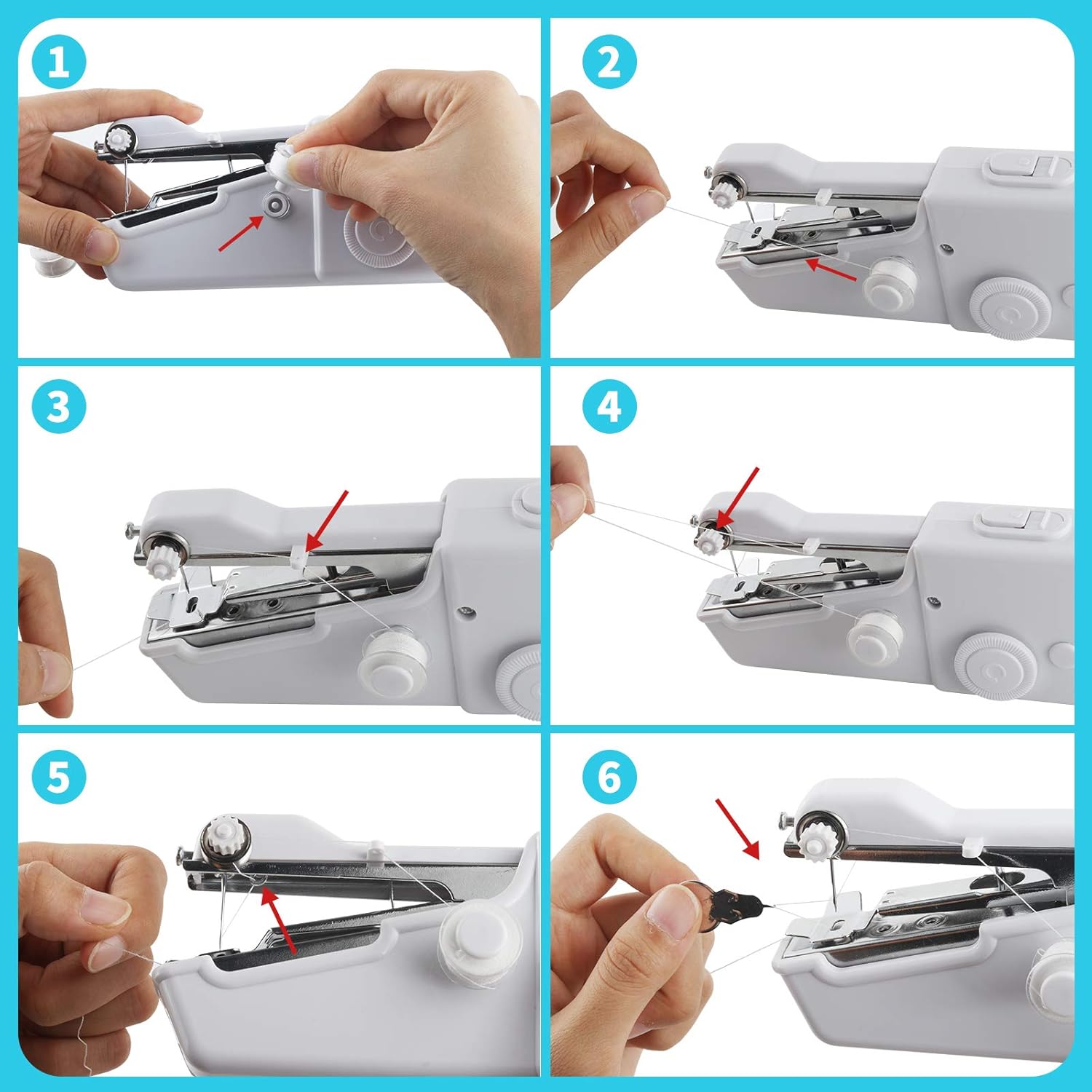 2colours Handheld Mini Portable Sewing Machine Handheld Sewing Machine Needlework Electric Home Quick Repair Tool Easy to Operate Comes with sewing kit and usb charging cable Battery can be installed.