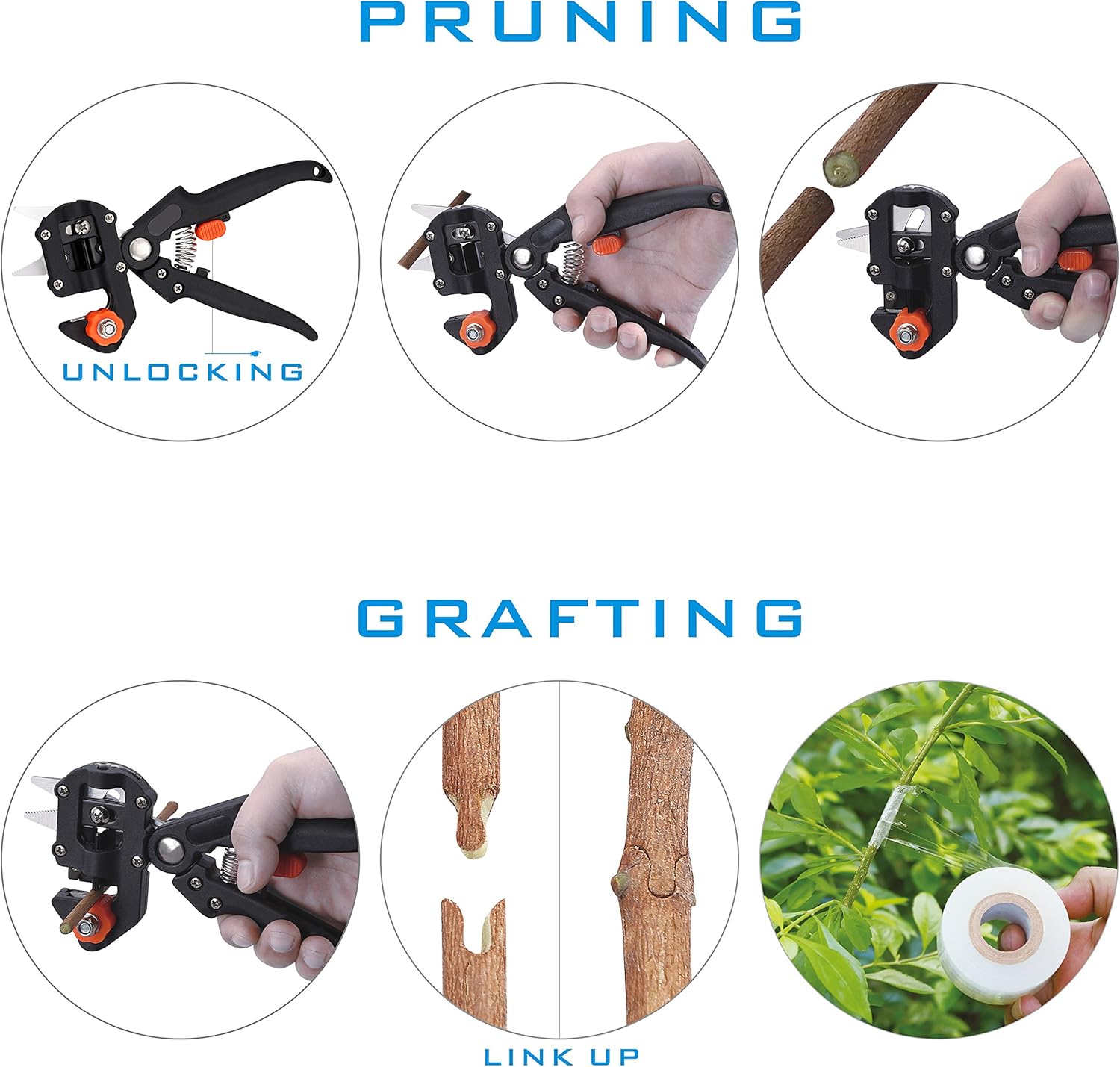 Professional grafting machine + 3 rolls of film Pruning shears Plants Fruit trees Seedlings Grafting machine Grafting shears Grafting knife Gardening pruning shears Gardening plants Vine tying tools
