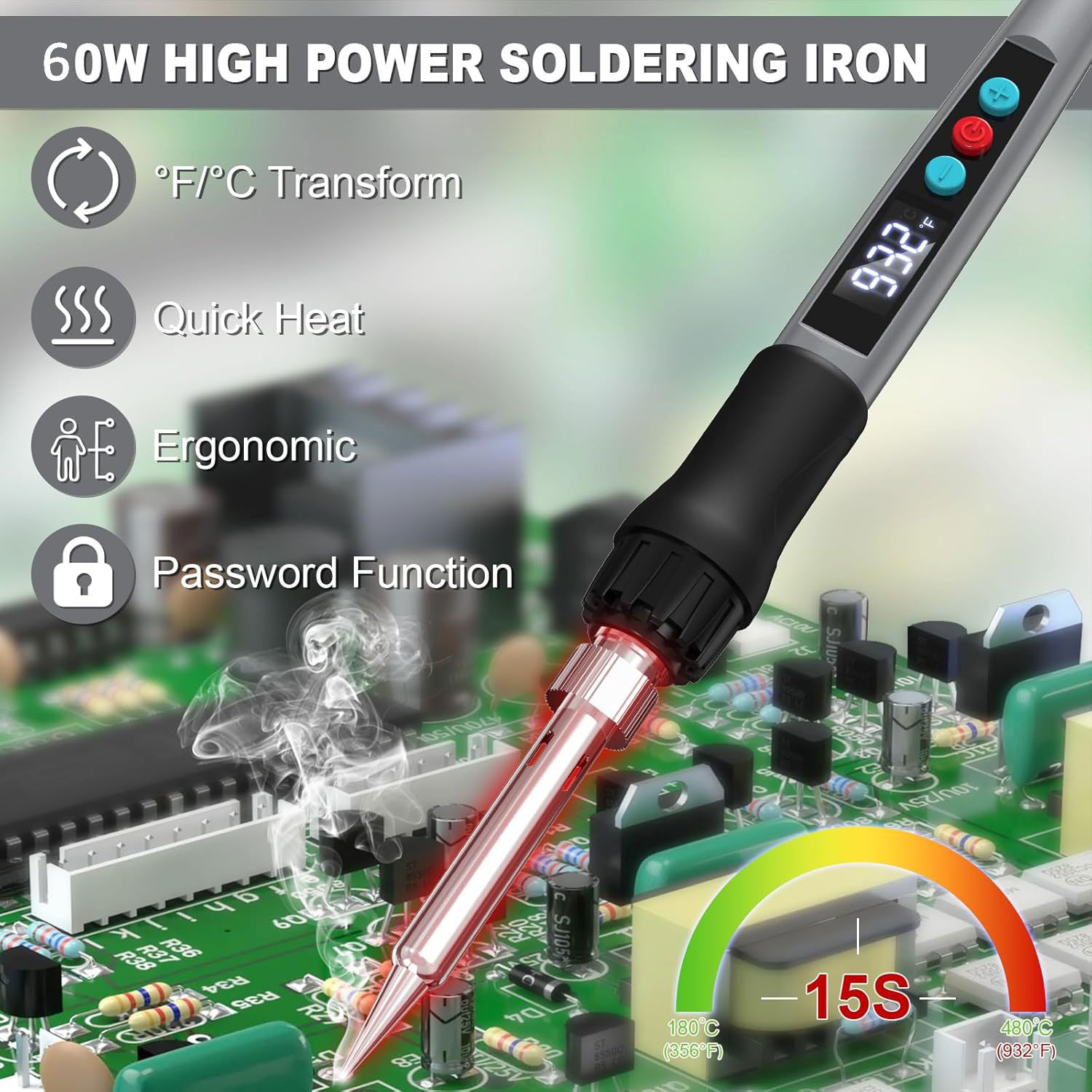 Internal Digital Display Soldering Iron Kit+5pcs Soldering Iron Tips 60W/220V Adjustable Temperature 180-500°C Electric Soldering Tool Home Use Soldering Soldering Heating Nib Repair Tool