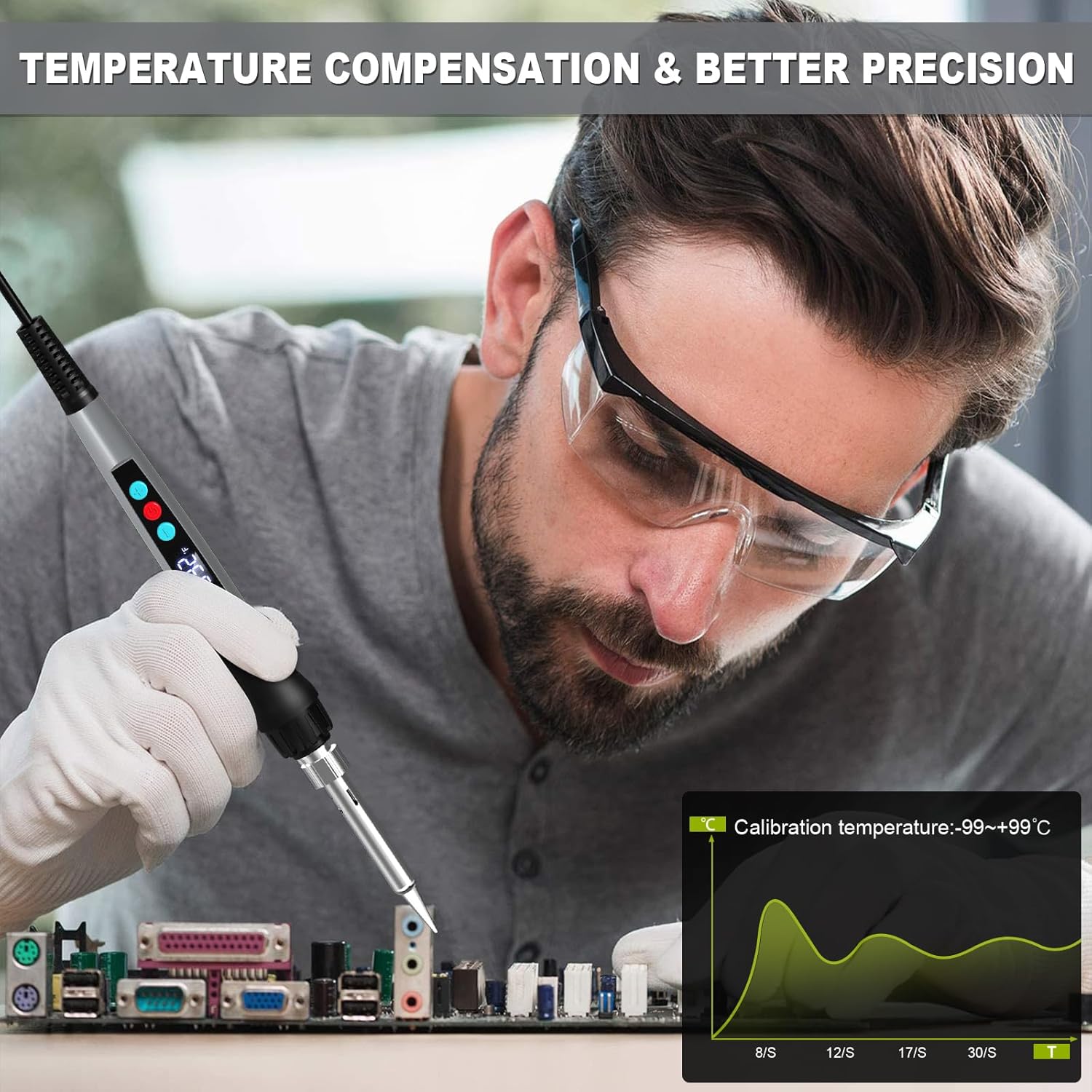 Internal Digital Display Soldering Iron Kit+5pcs Soldering Iron Tips 60W/220V Adjustable Temperature 180-500°C Electric Soldering Tool Home Use Soldering Soldering Heating Nib Repair Tool