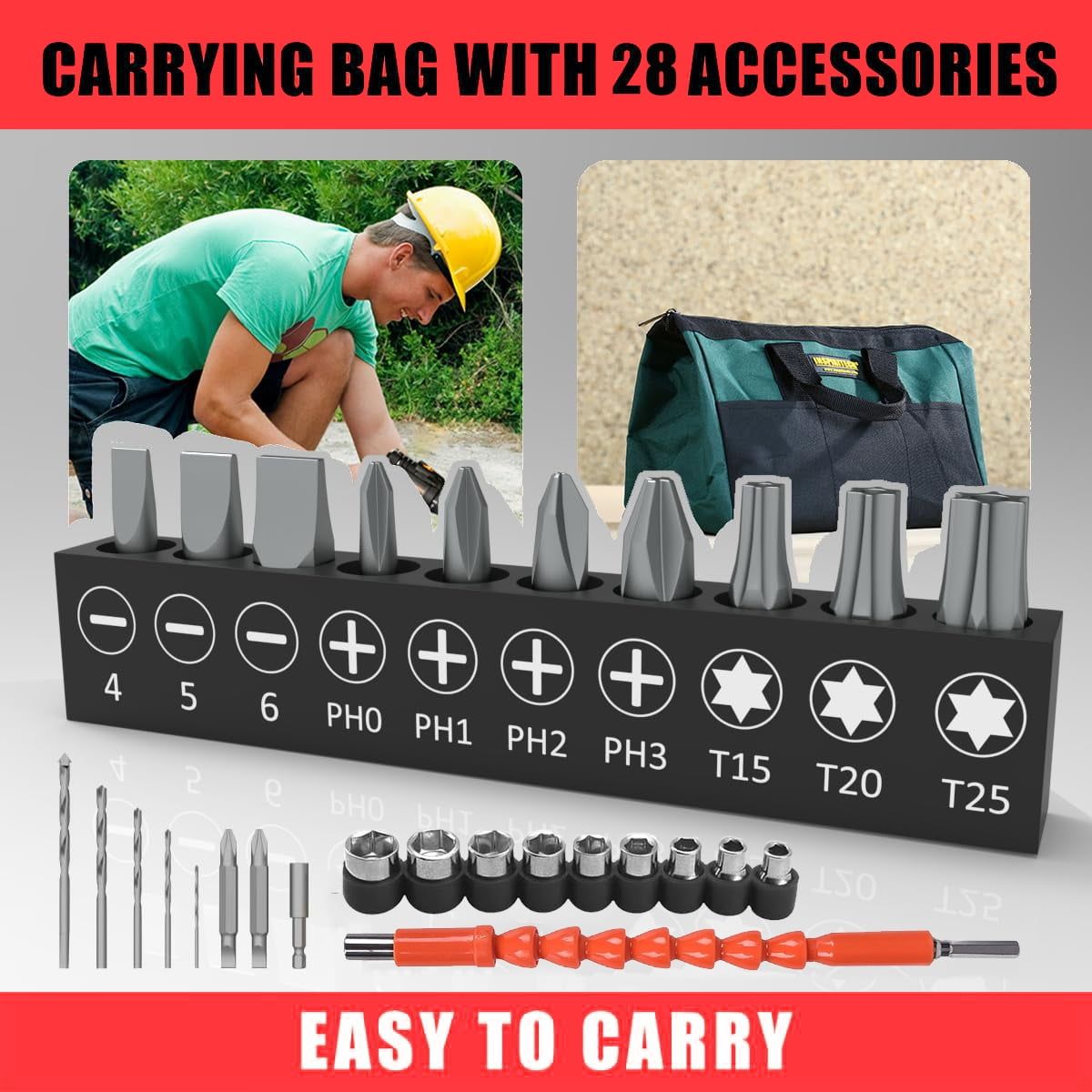 21 V Cordless Multi-Function Cordless Hybrid Drill 3 speeds Lithium Ion Drill (Includes five 1200 mAh Lithium Ion Removable Batteries x 2) Includes Bit, Drill Bit, Sleeve and other Accessories