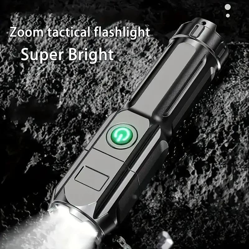 LED torch Lights up to 1000m - Rechargeable torch High battery life Powerful tactical torch with LCD power display and zoom function, 3 lighting modes for camping, hiking and emergencies