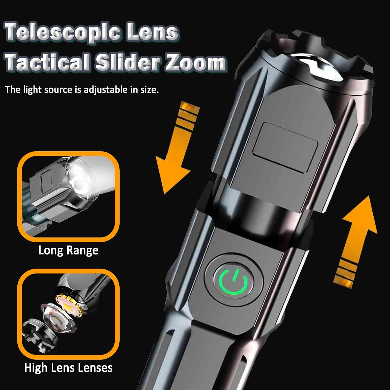 LED torch Lights up to 1000m - Rechargeable torch High battery life Powerful tactical torch with LCD power display and zoom function, 3 lighting modes for camping, hiking and emergencies