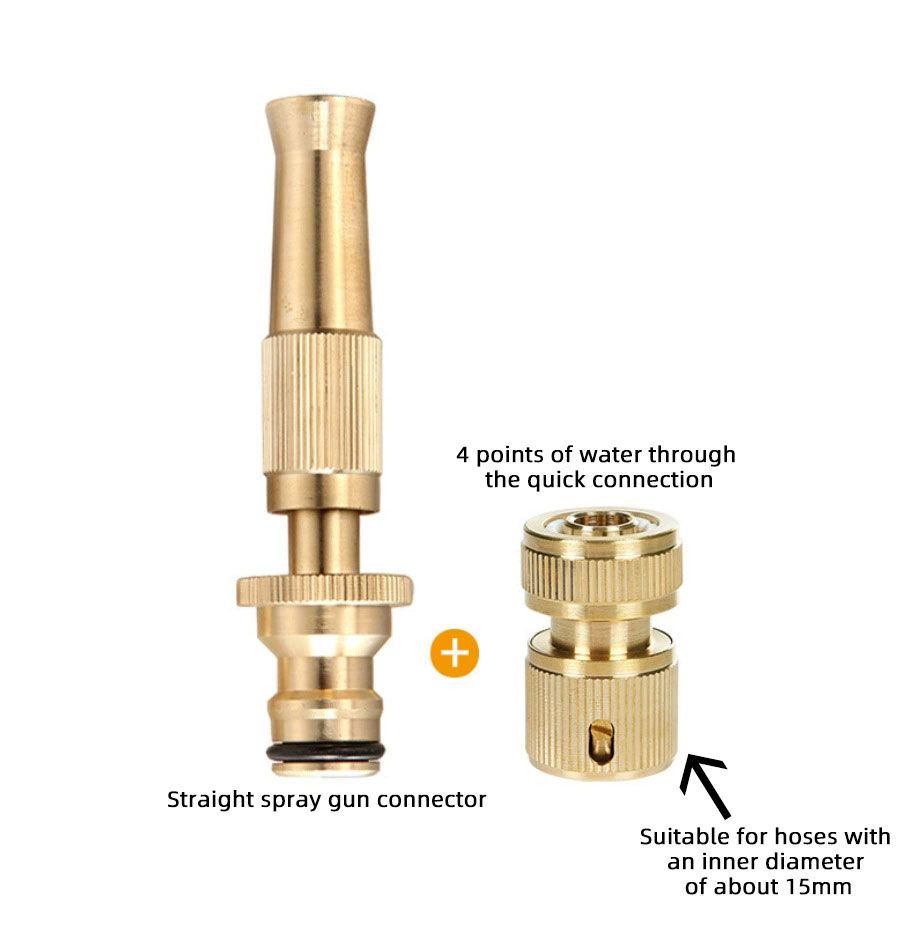 Sprayers Brass hose Straight spray gun nozzle Car wash nozzle Nozzle Sprayer Adjustable high pressure jet sweeper Sprinkler Irrigation Car wash Garden Connection 4 minute tube (tube diameter 15mm)