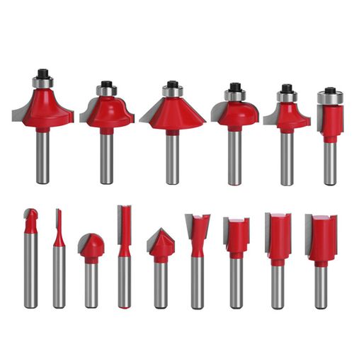 15 Pcs Cutter Set 6.35mm Collet Milling Cutter Woodworking Engraving Cutting Tools Wood Cutter Shank Mill Router Bit Set
