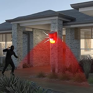 All Day Range Solar Alarm Sound and Light IP65 Waterproof Motion Sensor Alarm Light Anti-theft Infrared Human Sensor  Control Warning Flashing Lights Wireless Garden Yard Farm Constant power