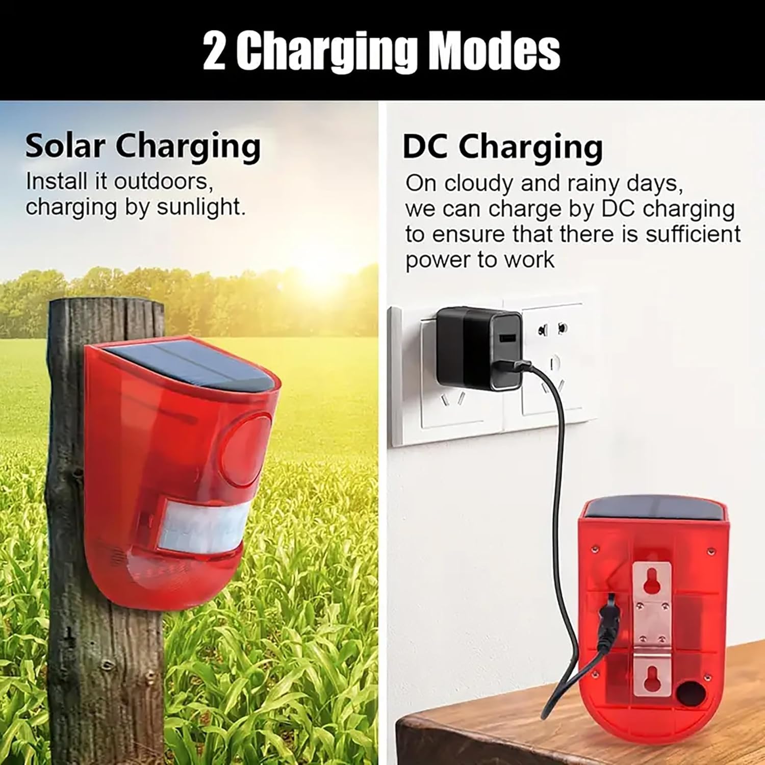 All Day Range Solar Alarm Sound and Light IP65 Waterproof Motion Sensor Alarm Light Anti-theft Infrared Human Sensor  Control Warning Flashing Lights Wireless Garden Yard Farm Constant power