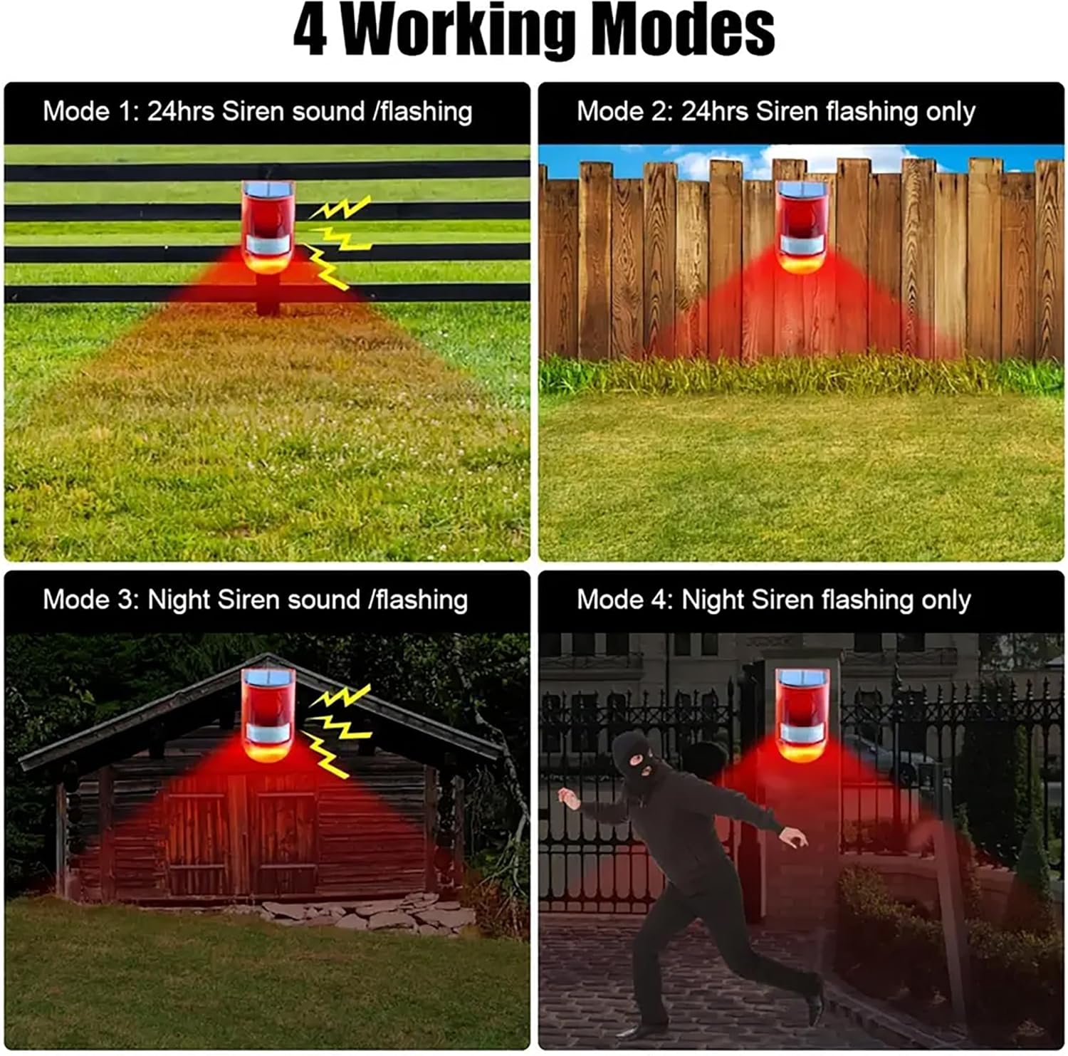 All Day Range Solar Alarm Sound and Light IP65 Waterproof Motion Sensor Alarm Light Anti-theft Infrared Human Sensor  Control Warning Flashing Lights Wireless Garden Yard Farm Constant power