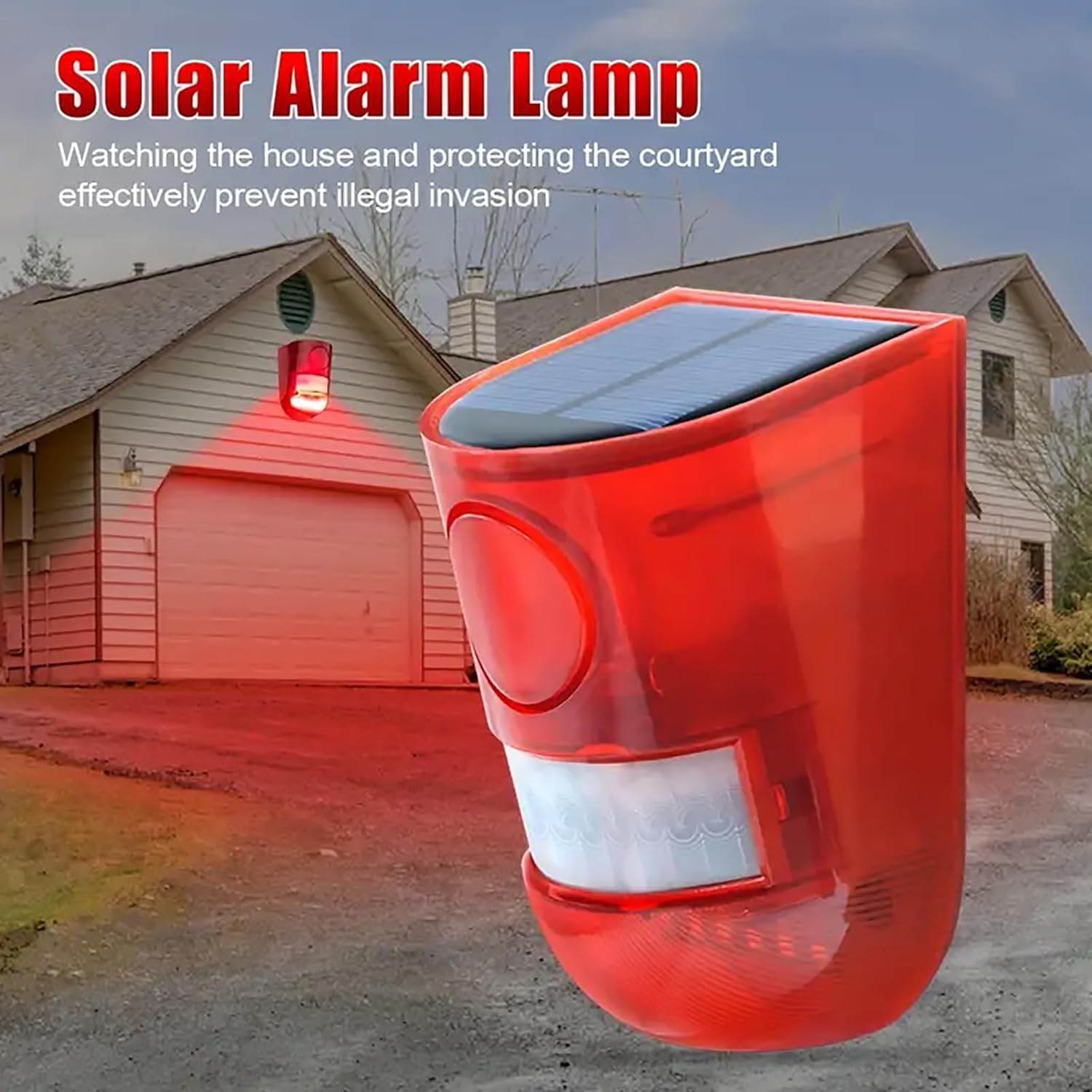 All Day Range Solar Alarm Sound and Light IP65 Waterproof Motion Sensor Alarm Light Anti-theft Infrared Human Sensor  Control Warning Flashing Lights Wireless Garden Yard Farm Constant power