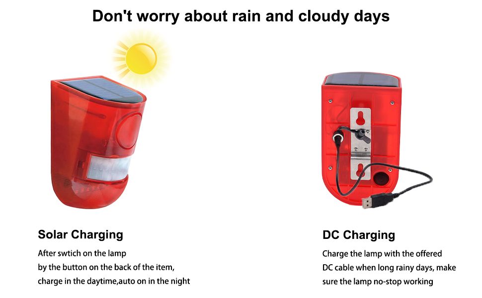All Day Range Solar Alarm Sound and Light IP65 Waterproof Motion Sensor Alarm Light Anti-theft Infrared Human Sensor  Control Warning Flashing Lights Wireless Garden Yard Farm Constant power