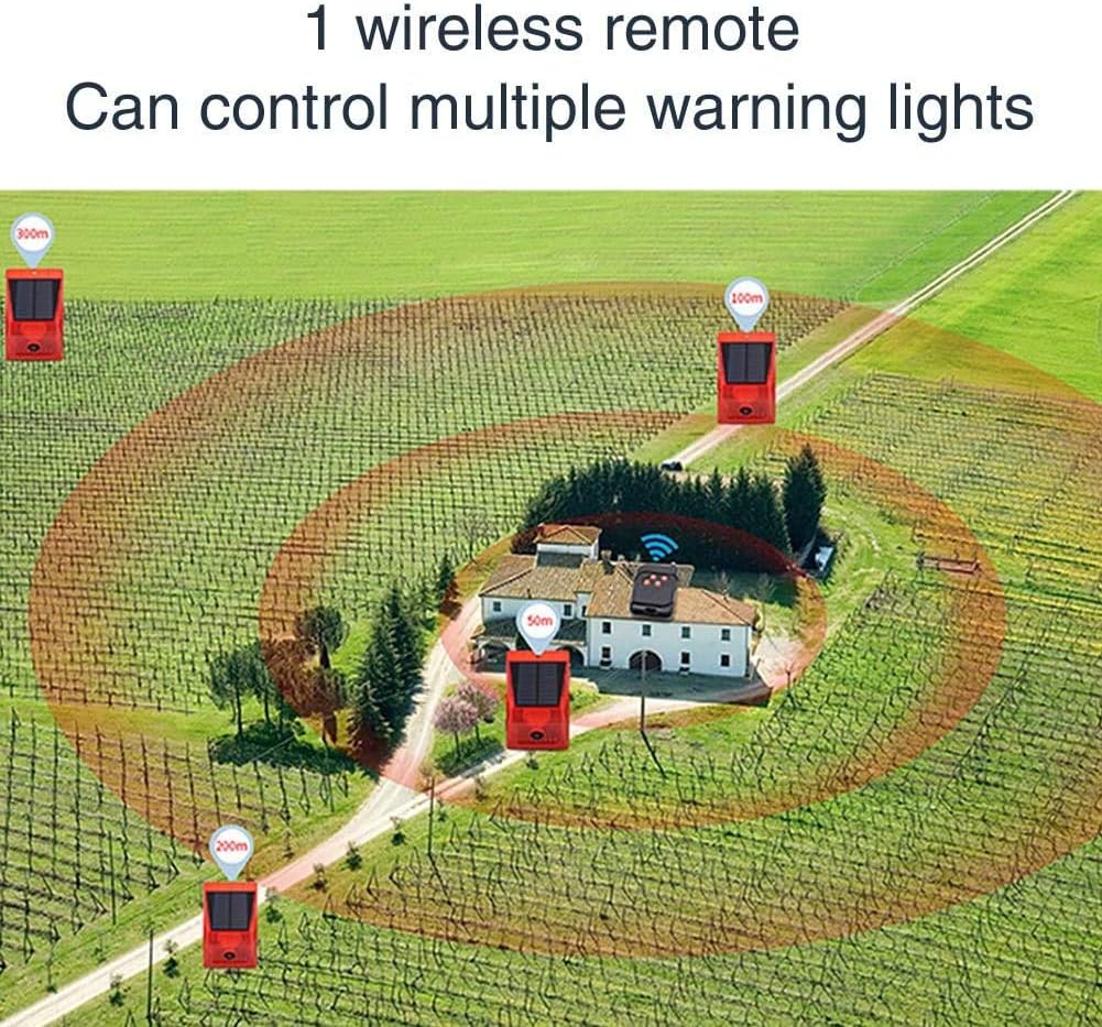 Wireless remote control 4 light modes All Day Range Solar Alarm Sound and Light IP65 Waterproof Motion Sensor Alarm Light Anti-theft Infrared Warning Flashing Lights Wireless Garden Yard Farm