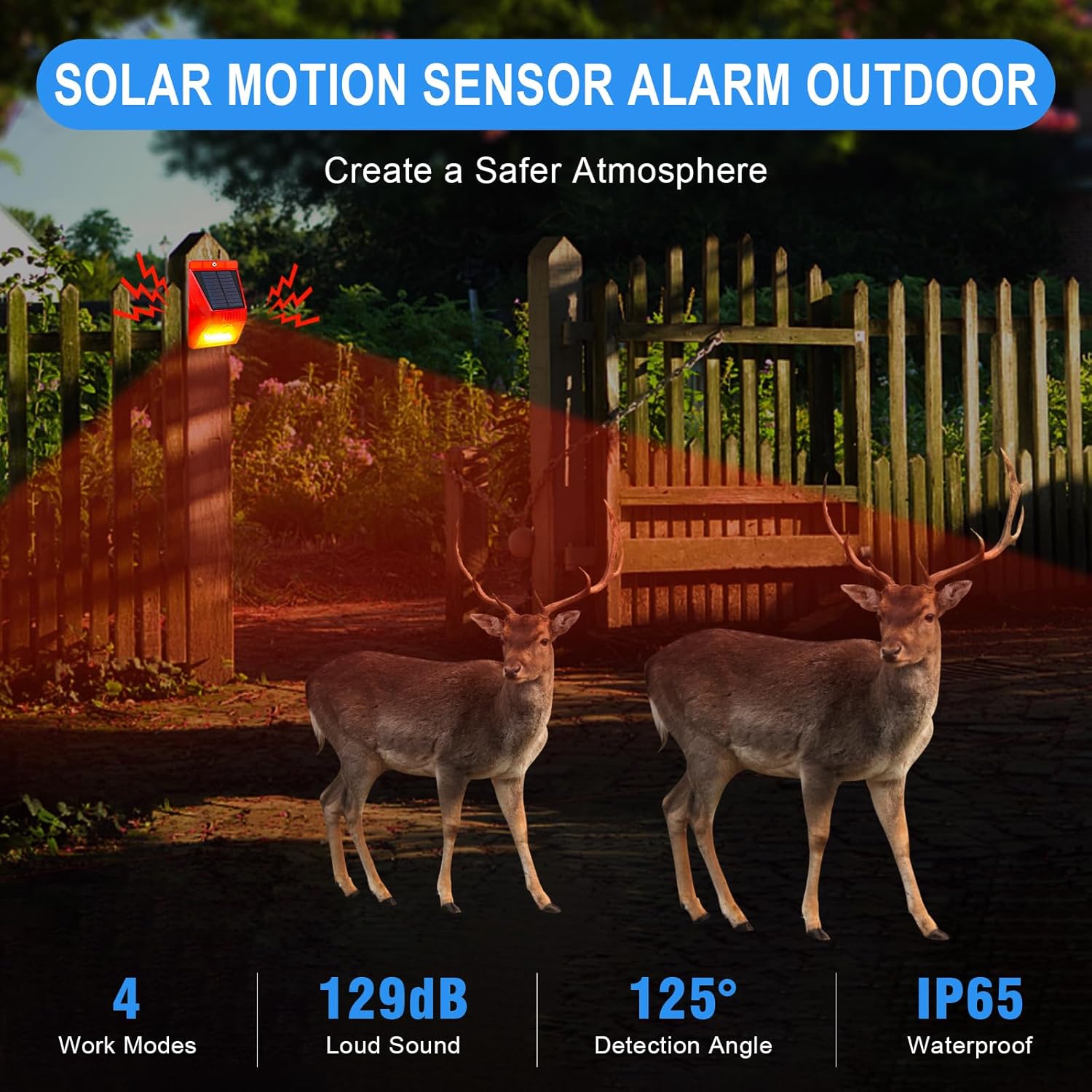 Wireless remote control 4 light modes All Day Range Solar Alarm Sound and Light IP65 Waterproof Motion Sensor Alarm Light Anti-theft Infrared Warning Flashing Lights Wireless Garden Yard Farm