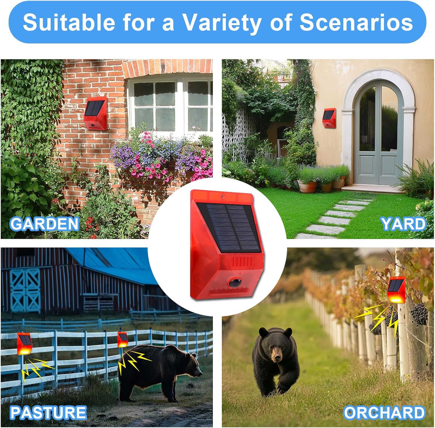 Wireless remote control 4 light modes All Day Range Solar Alarm Sound and Light IP65 Waterproof Motion Sensor Alarm Light Anti-theft Infrared Warning Flashing Lights Wireless Garden Yard Farm