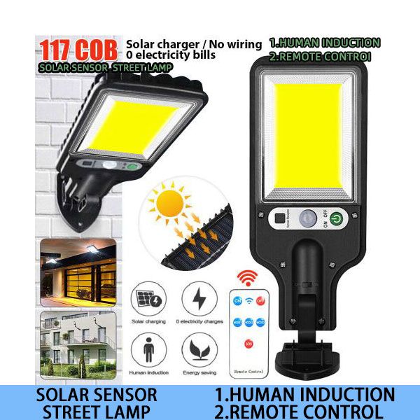 New Solar Light PIR Motion Sensor Garden Outdoor LED Lighting Waterproof Smart Remote Control Light Solar Street Lamp -117COB