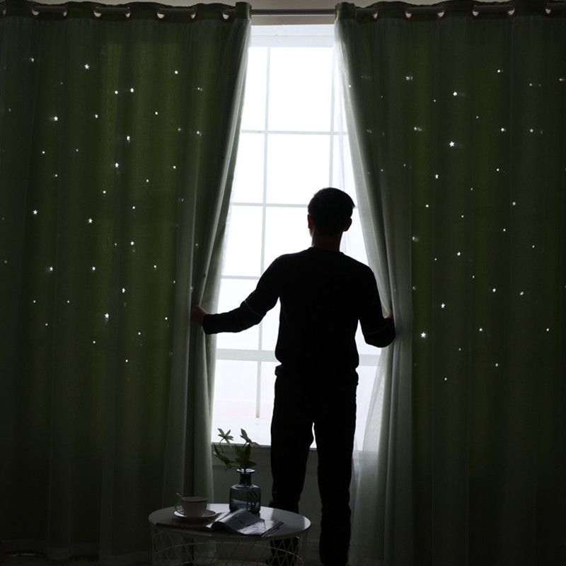 4pcs  2 sets   1.5m*2.5m  Romantic and elegant double-layer curtains (star fabric + gauze window) available in 4 colors. . Highly effective at blocking light，Suitable for living rooms and bedrooms