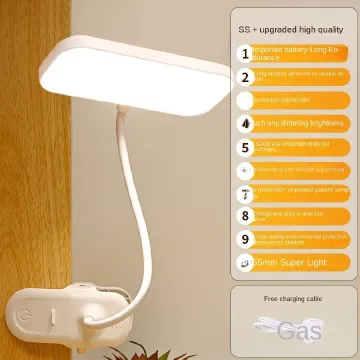 Clip Model LED Desk Lamp Night Lamp Eye Protection USB Rechargeable 3 Frames (Natural Light/White Light/Warm Light) Touch Control for Home, Office, Bedroom, Reading, Work, Study, 5V, 1A