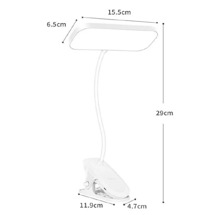 Clip Model LED Desk Lamp Night Lamp Eye Protection USB Rechargeable 3 Frames (Natural Light/White Light/Warm Light) Touch Control for Home, Office, Bedroom, Reading, Work, Study, 5V, 1A
