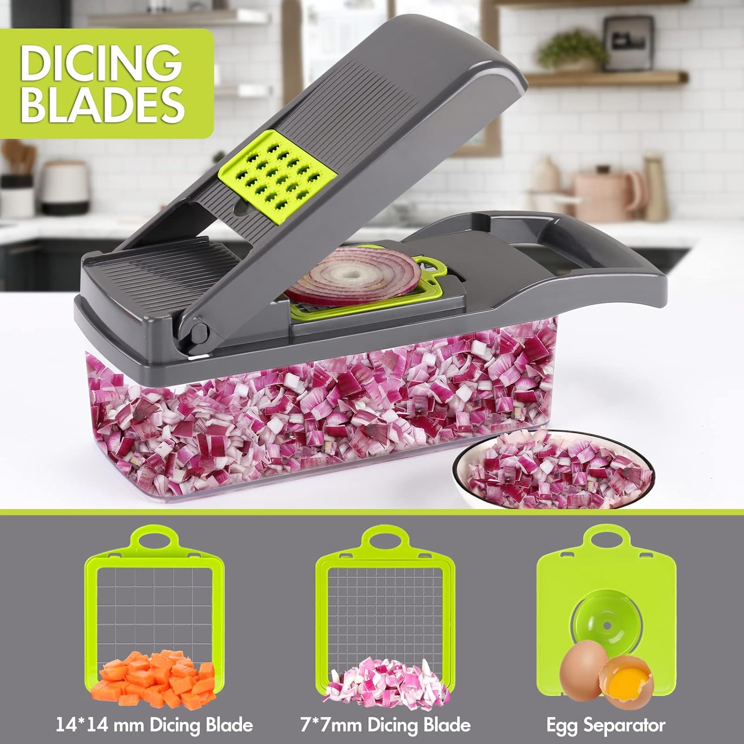 Vegetable Chopper Onion Knife 13 in 1 Professional Slicer For Potatoes, Tomatoes, Vegetables Multifunctional Food Slicer, Dicing Machine, Adjustable Cutter Container with Filter Basket 8 Blades (Grey)