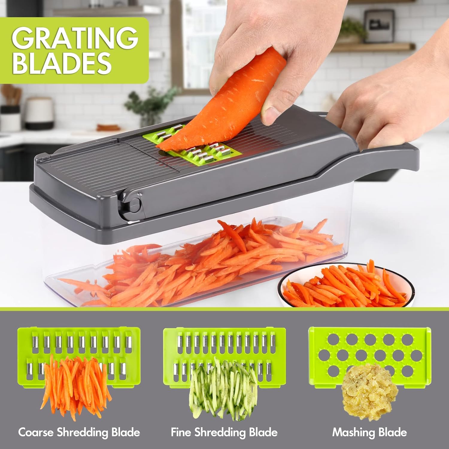Vegetable Chopper Onion Knife 13 in 1 Professional Slicer For Potatoes, Tomatoes, Vegetables Multifunctional Food Slicer, Dicing Machine, Adjustable Cutter Container with Filter Basket 8 Blades (Grey)
