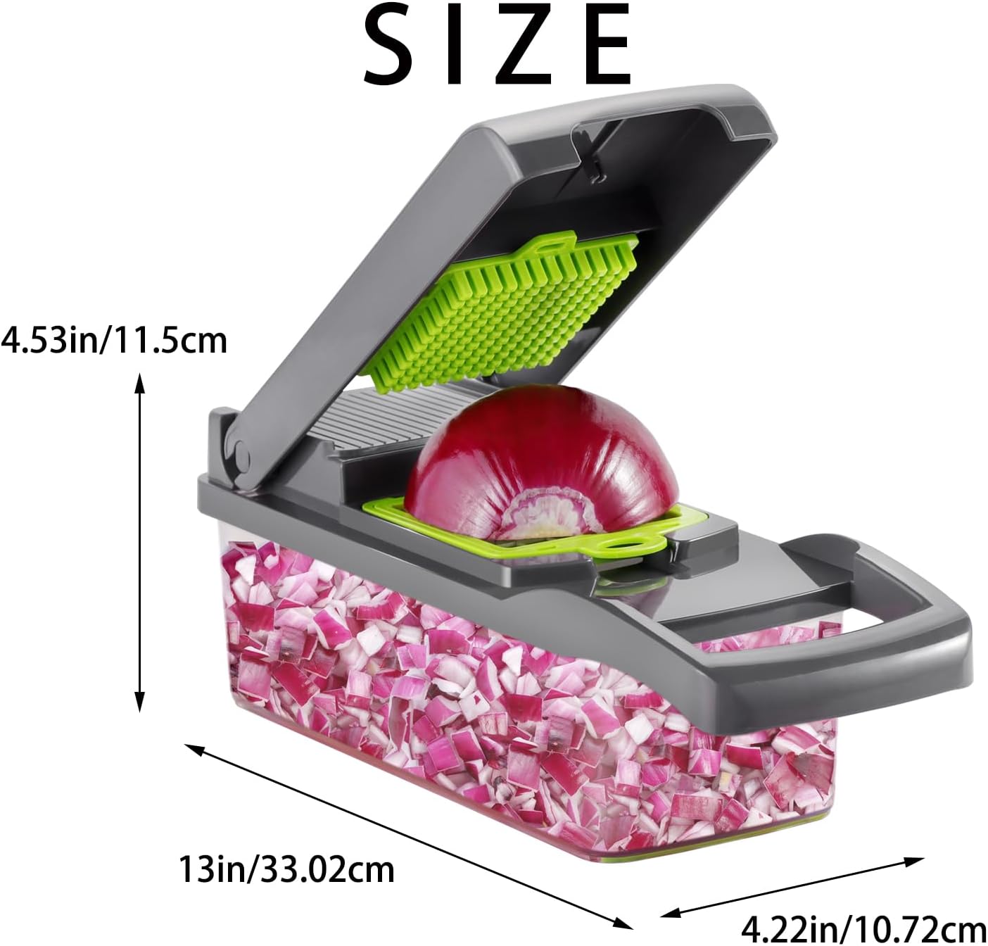 Vegetable Chopper Onion Knife 13 in 1 Professional Slicer For Potatoes, Tomatoes, Vegetables Multifunctional Food Slicer, Dicing Machine, Adjustable Cutter Container with Filter Basket 8 Blades (Grey)