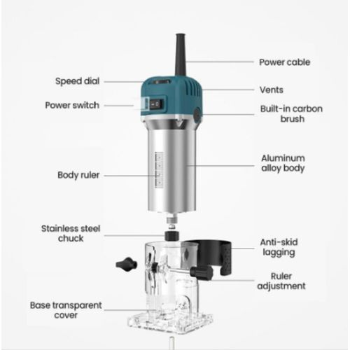 800W Electric Wood Trimmer Handheld Palm Router Machine - 30000RPM High Speed Woodworking Slotter & Engraver - Ideal Power Tool for Carpentry & DIY