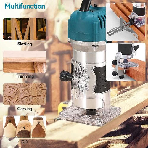 800W Electric Wood Trimmer Handheld Palm Router Machine - 30000RPM High Speed Woodworking Slotter & Engraver - Ideal Power Tool for Carpentry & DIY