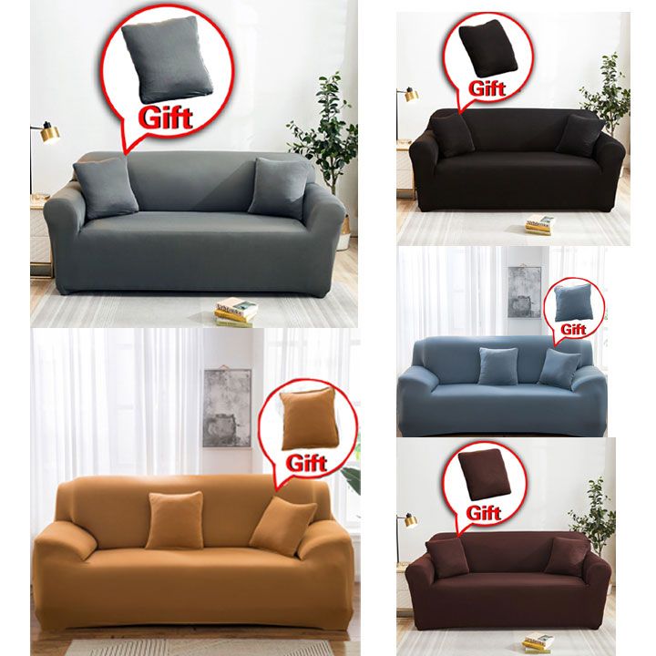 5 solid colors Stretch Sofa Cover Soft and Stretchy for Kids Furniture Protection Sofa Cover Single Double Triple Seater 1 Seater/2 Seater/3 Seater Polyester Spandex Fabric Comes with Pillow Cases.