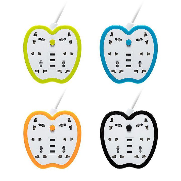 6 Hole Power Strip Power Socket USB Charger Plug Multi-Function Adapter Creative Fruit Extension Socket + 3 USB 10A Fast Charging UK Electricity Protector Outlets Socket Shock Prevention Device