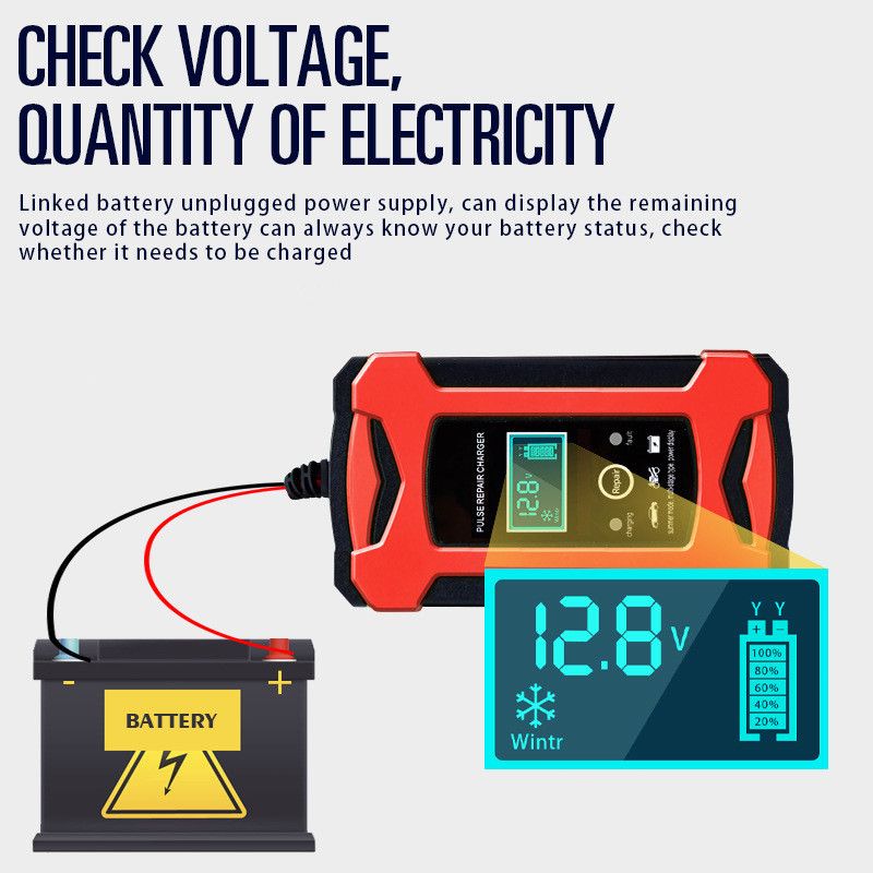 Automatic Intelligent Pulse Car Motorbike Marine Battery Charger 12V 6A Intelligent Fast Charging Digital Display Intelligent Battery