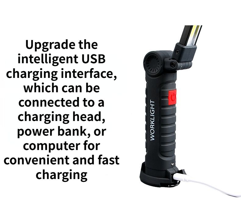 USB multifunctional COB work light LED flashlight rechargeable red warning light strong light 360 ° rotating mechanical light with magnetic base hook black--Send a charging cable