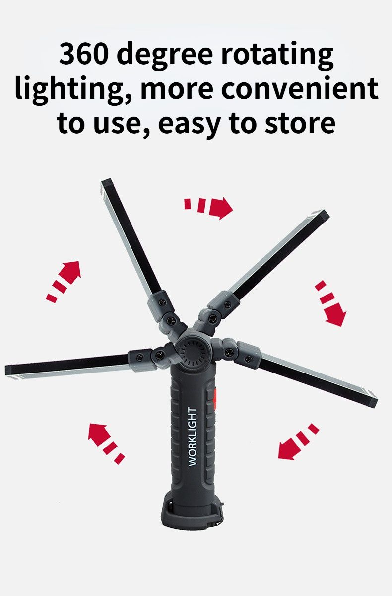 USB multifunctional COB work light LED flashlight rechargeable red warning light strong light 360 ° rotating mechanical light with magnetic base hook black--Send a charging cable