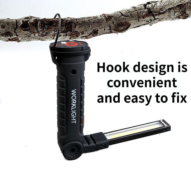 USB multifunctional COB work light LED flashlight rechargeable red warning light strong light 360 ° rotating mechanical light with magnetic base hook black--Send a charging cable