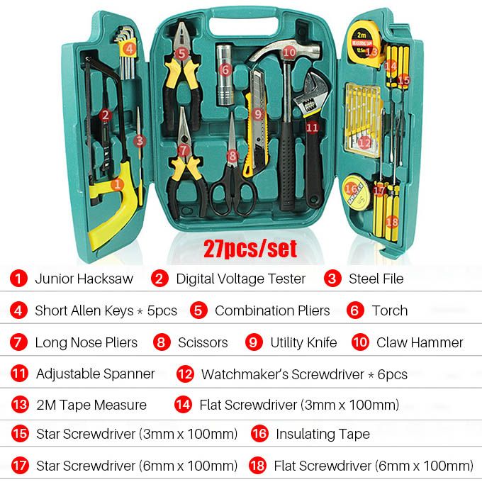 27-in-1 Professional Home Repair Tool Kit - Comprehensive Hand Tool Set for General Maintenance, DIY & Automotive - Durable Alloy Steel with Portable Case (Ideal for Every Home)