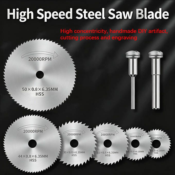 8 Pcs HSS Mini Circular Saw Blade Set for Electric Drill & Grinder - Wood/Plastic/Soft Metal Cutting Disc with 2 Connecting Rods - Ideal for DIY & Professional Work
