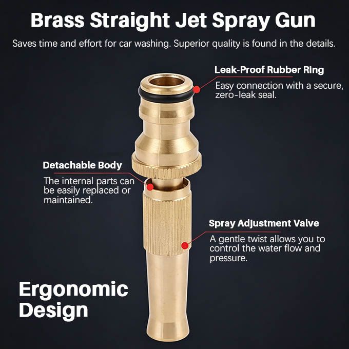 Heavy Duty Brass High Pressure Hose Nozzle - Adjustable Water Spray Gun for Car Wash & Garden Irrigation (Fits Standard 1/2 Inch / 15mm Pipe)