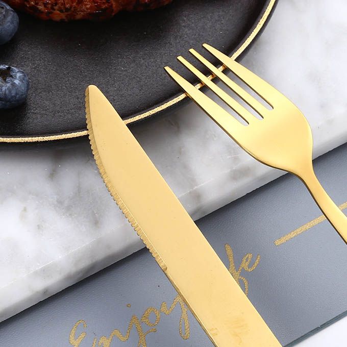 24pcs/set Deluxe Gold Cutlery Set with Ceramic Handles - Luxury Stainless Steel Spoon, Fork & Knife Set - Ideal for Home Dining, Parties & Gifting