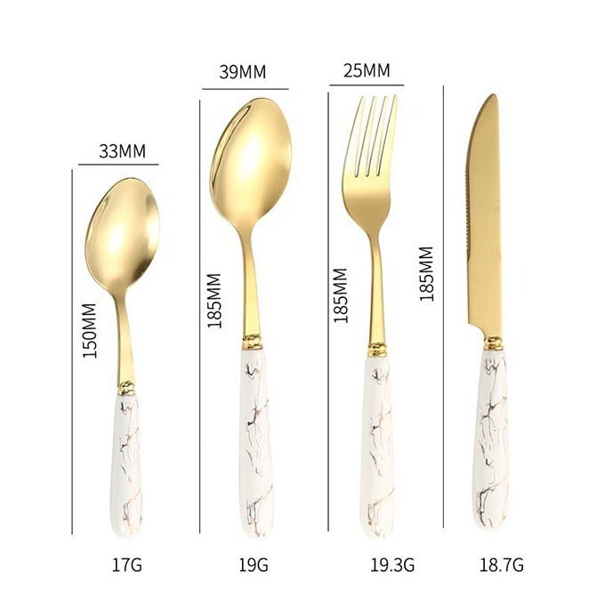 24pcs/set Deluxe Gold Cutlery Set with Ceramic Handles - Luxury Stainless Steel Spoon, Fork & Knife Set - Ideal for Home Dining, Parties & Gifting