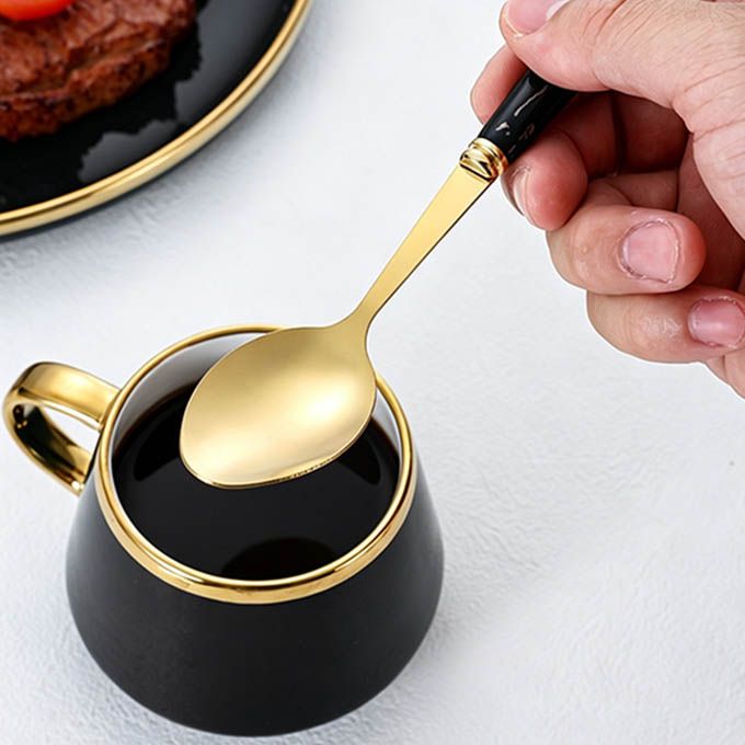 24pcs/set Deluxe Gold Cutlery Set with Ceramic Handles - Luxury Stainless Steel Spoon, Fork & Knife Set - Ideal for Home Dining, Parties & Gifting