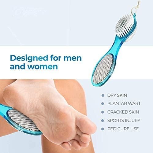 Foot File Callus Remover - Multi Purpose 4 in 1 Feet Pedicure Tools with Foot Scrubber, Pumice Stone, Foot Rasp and Sand Paper for Home Foot Care with Nail Brush & Buffer