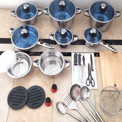 FLASH SALE DEALS!! Marwa cookware-30pcs Marwa Germany Life Heavy Duty Durable 30 Pieces Stainless  Non-Toxic, Oven Safe, Best 18/0 Full Clad ,Premium Kitchen Cooking, Cooking Pots Set/ Sufurias,