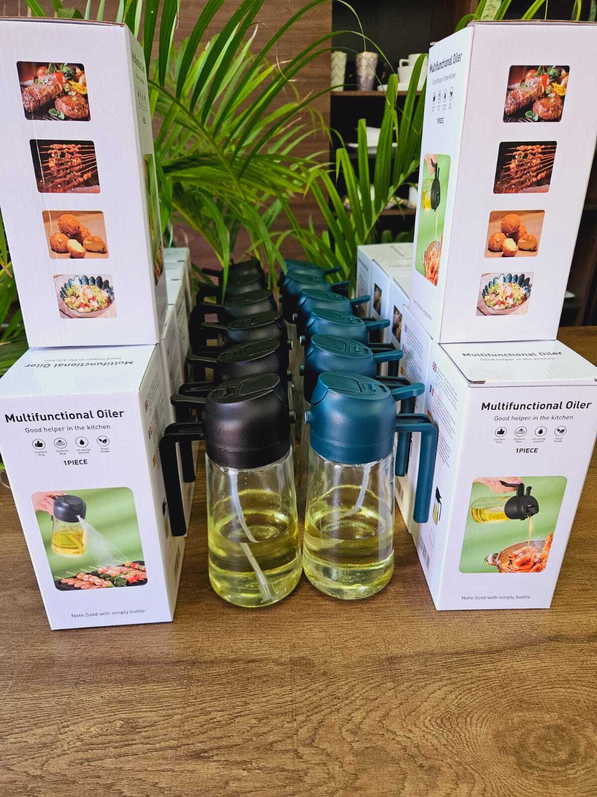 NEW ARRIVALS!! Olive Oil Sprayer Cooking Oil Dispensing Bottle: 2 in 1 Glass Olive Oil Dispenser Bottle, Upgraded Glass Oil Spraying Bottle for Kitchen Air Fryer Salad BBQ Baking, 450ml